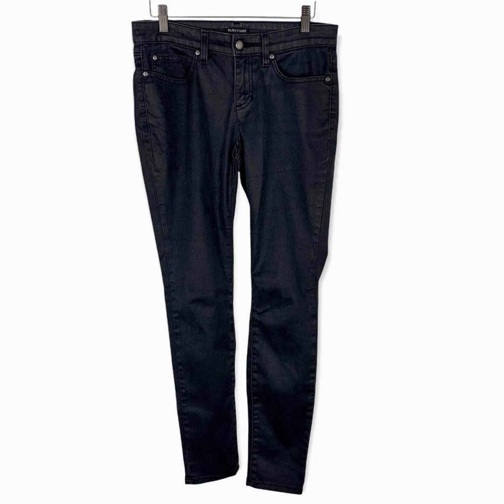 Eileen Fisher Black Organic Cotton Waxed Skinny Jeans Medium